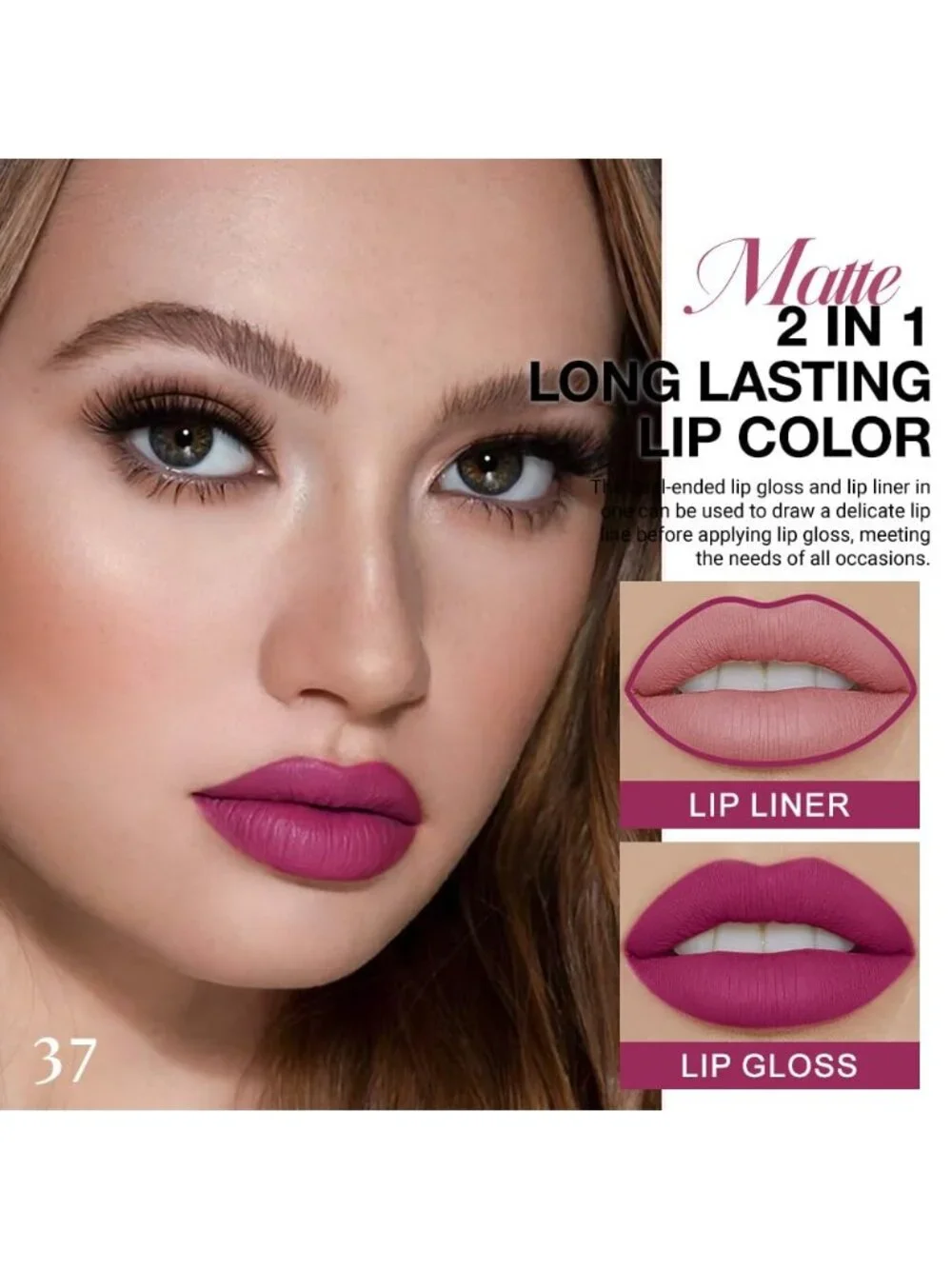 37#-Rose 2-in-1 Waterproof Long Lasting Double-Ended Matte Liquid Lipstick